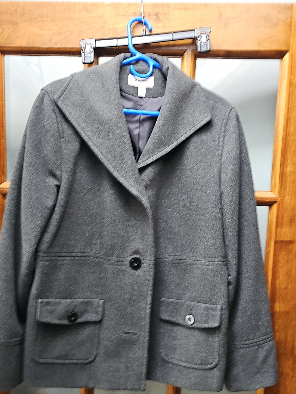JM Collection Charcoal Gray Wool-Blend Peacoat